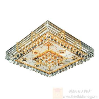 Đèn mâm ốp trần pha lê vuông L650*W650*H250,E14*12, Led color changer, 77 crystals, remote NC 8018